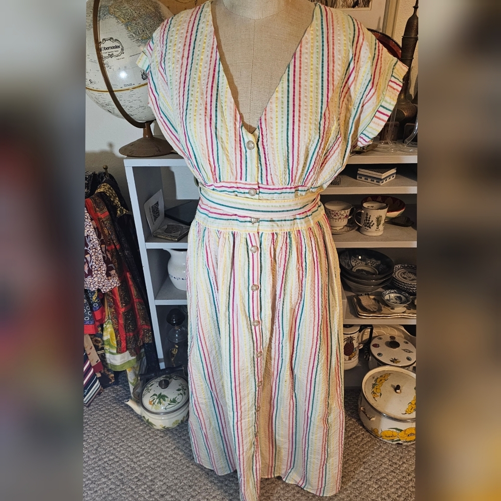 Rainbow Striped Button-Down Dress - 8